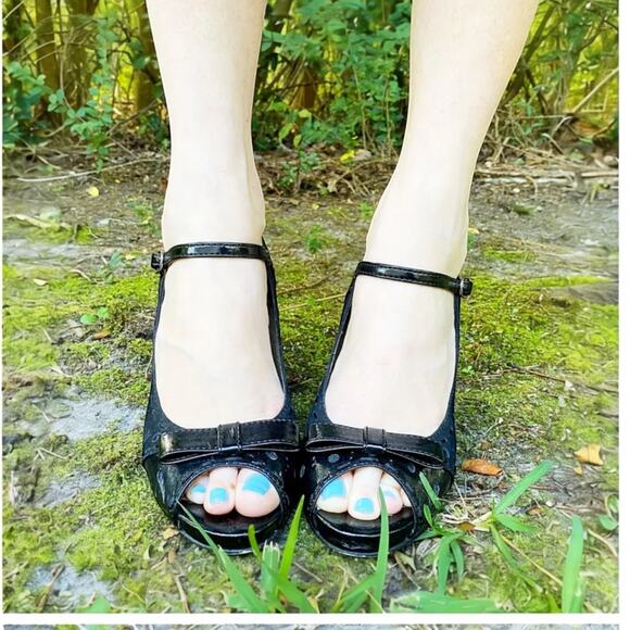 Seychelles Asterisk Peep Toe Chunky Heels SZ 7.5 Black Dark Romantic Whimsigoth - Picture 6 of 13